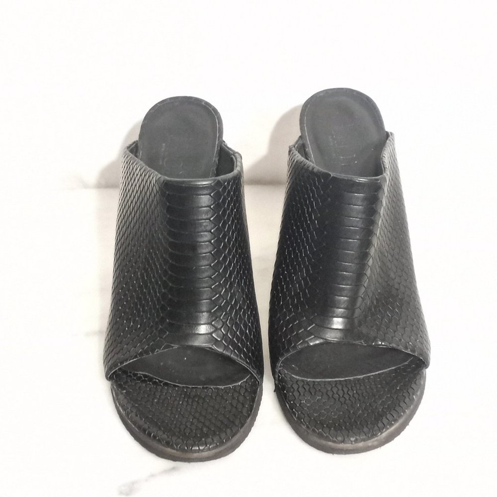 Tibi Womens Black Laser Cut Open Toe Wood Stacked Block Heel Mules 38 - Picture 2 of 8